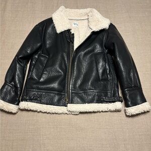 Princess Polly Black Faux LeatherJacket with Cream Sherpa